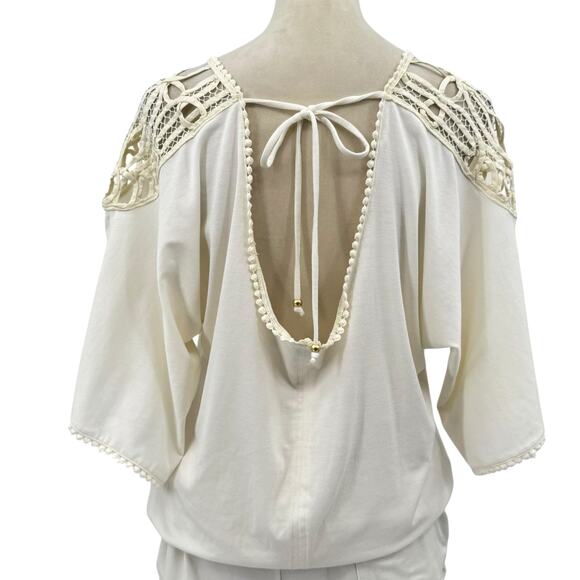 L Space Callisto White Crochet Shoulders Relaxed Top Scoop Back Romper Coverup - Picture 10 of 13